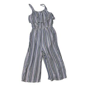 Justice Girls Sleeveless Striped Ruffle Jumpsuit Blue & Purple Size L 12 1698